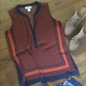Loft navy blue orange burgundy sleeveless blouse